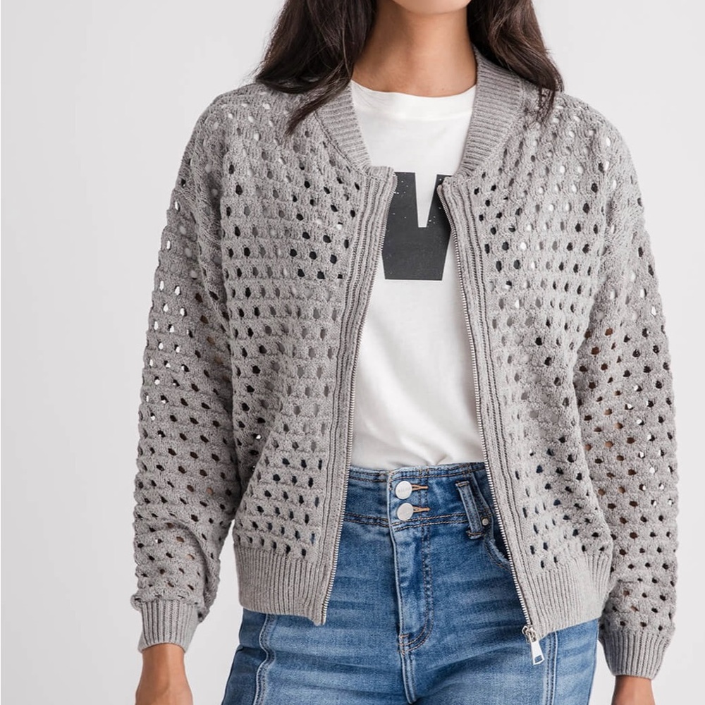 Elan Crochet Zip Up Cardigan